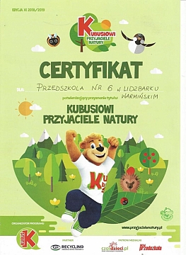 Certyfikat ,,Kubusiowi przyjaciele natury"